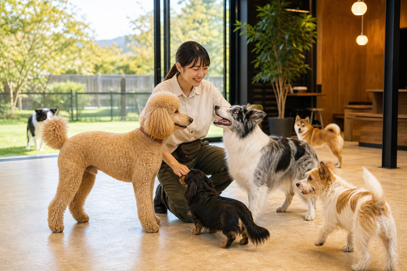 ようちえんの様子(犬の友達と遊ぶ・先生と過ごす)