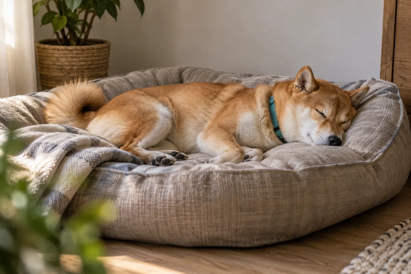 自宅の静かな一角に置いたベッドで眠る犬